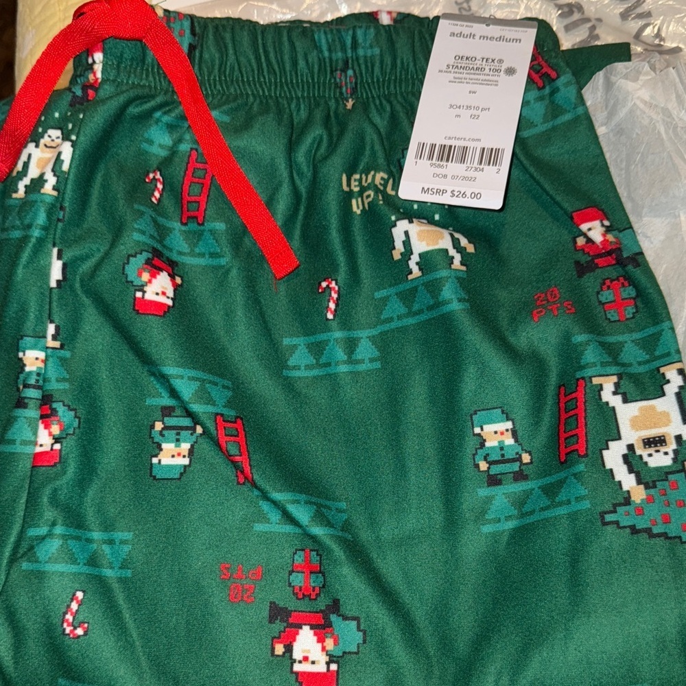Carters adult medium Christmas Santa pajama bottoms green
